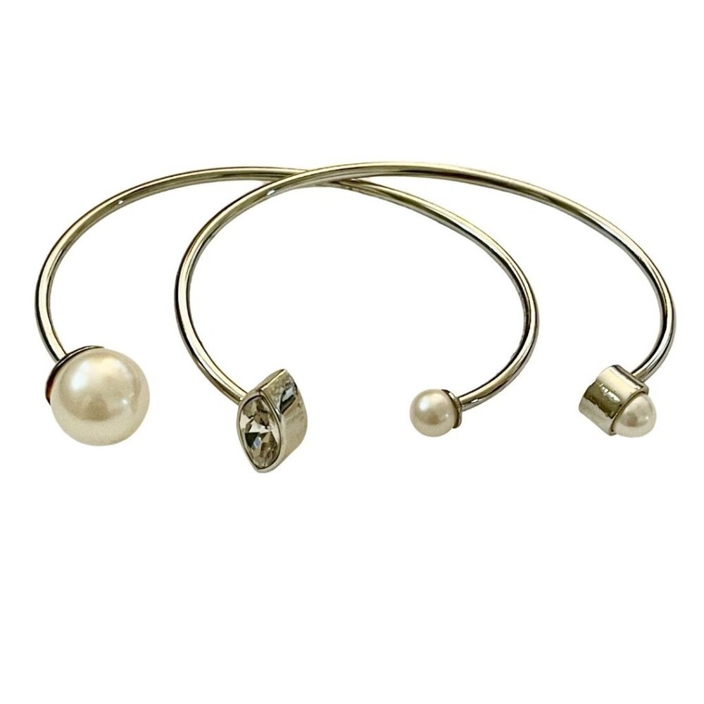 Ann Taylor Silver Tone and Faux Pearl Cuff Bracelets (2)